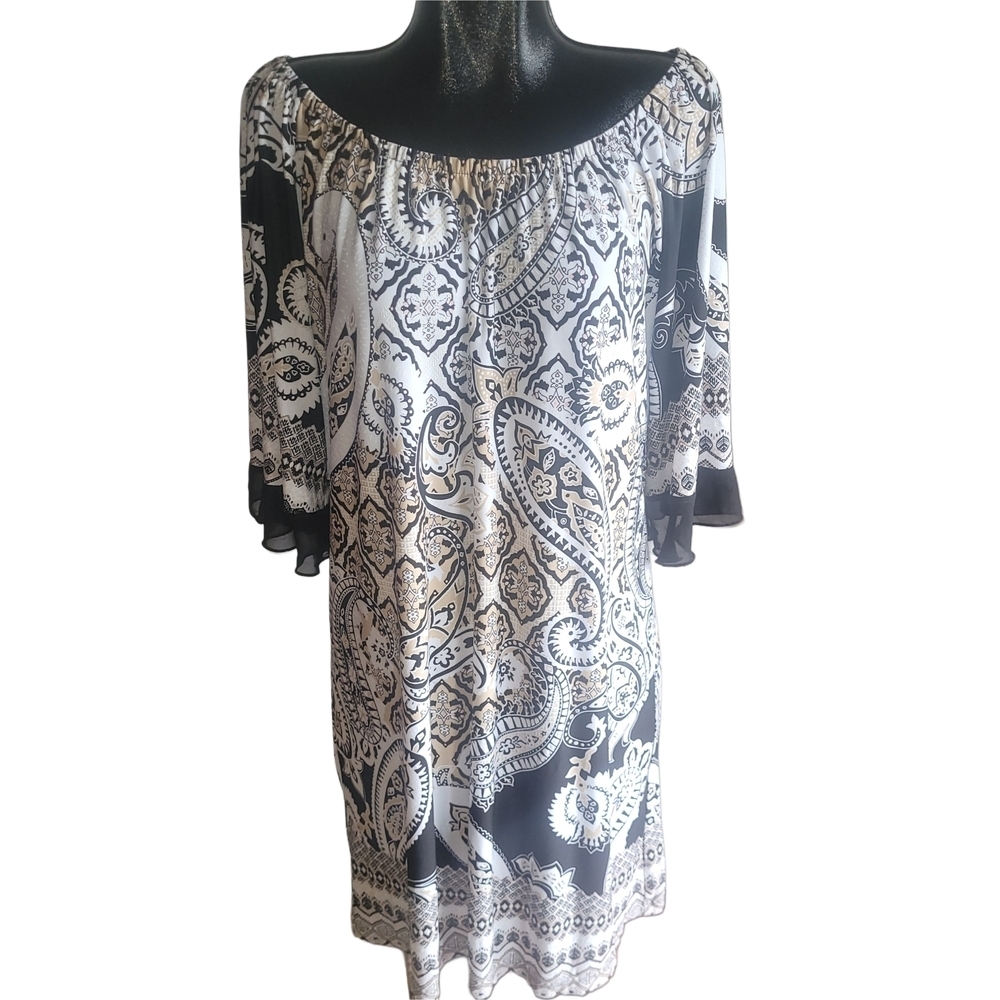 Artizan Black and White Paisley Shift Dress Size L